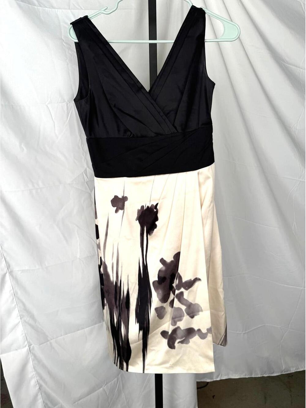 Kay Unger 4 Black and White Floral Midi Dress Cocktail Dress